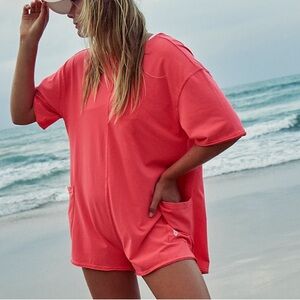 Free People Hot Shot Tee Romper - Electric Sunset